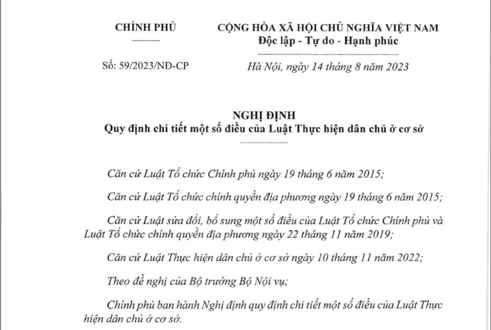 Đã có Nghị định 59/2023/NĐ-CP hướng dẫn Luật Thực hiện dân chủ ở cơ sở